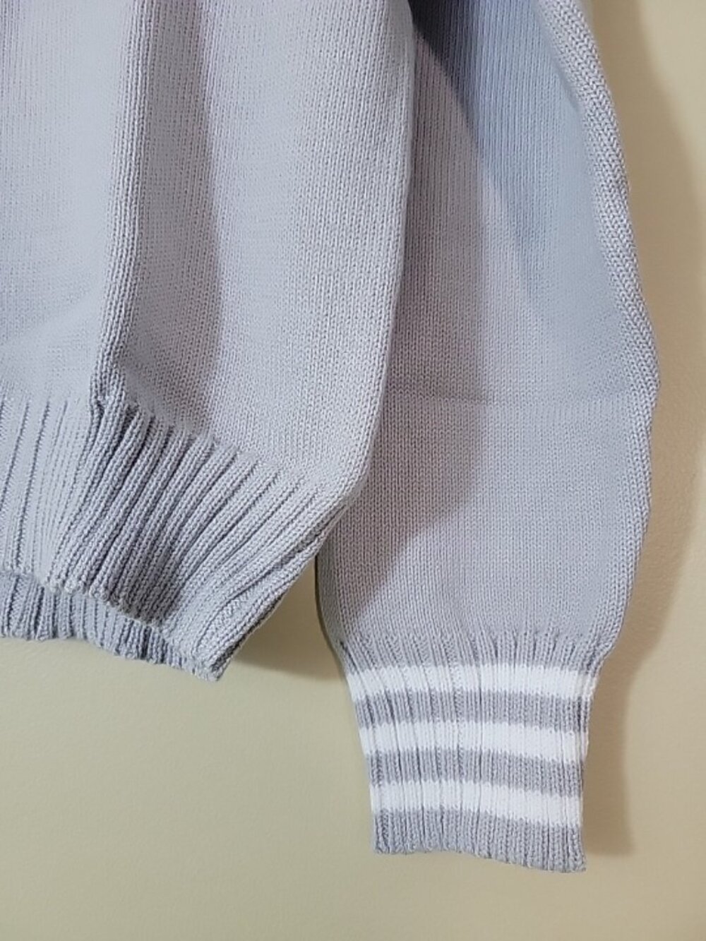 The Bubble Tennis Sweater LARGE ,GREY Striped Cuff Cotton Blend Womens NEW - Picture 5 of 6